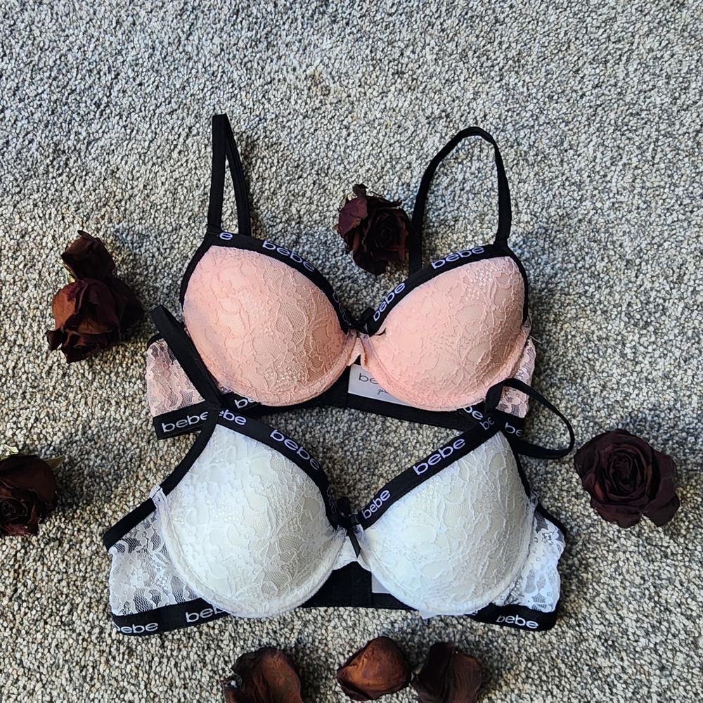 Bebe Lace Bra Duo - Soft Pink and Classic White